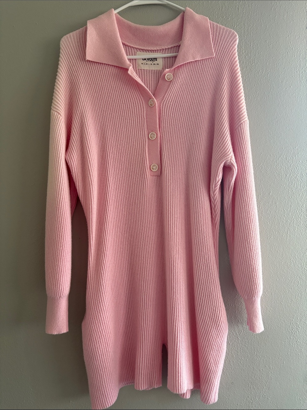 La Voute Pink Ribbed Button Polo Tunic